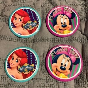 2 Ariel’s Grotto and 2 Minnie’s Plaza Inn buttons from Disneyland